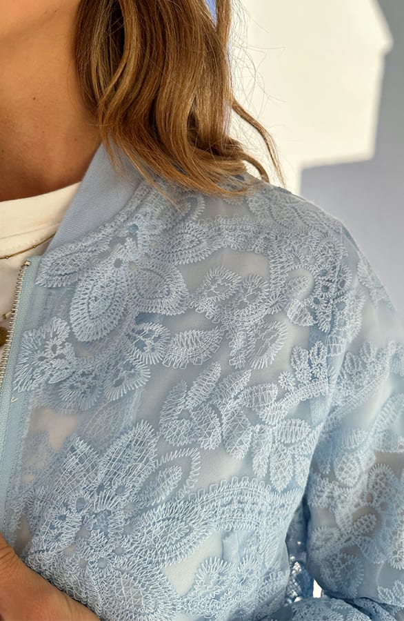 Mesh Flower Bomber Jacket Iceblue – blazers — foto 4