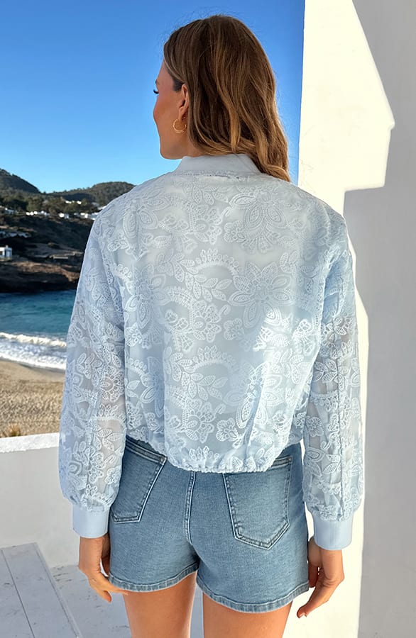 Mesh Flower Bomber Jacket Iceblue – blazers — foto 3