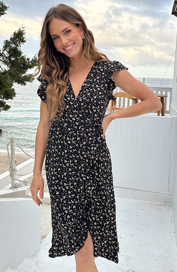 Midi Jurk Bloemen Print Zwart – alle jurkjes — foto 6