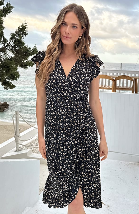 Midi Jurk Bloemen Print Zwart – alle jurkjes — foto 3