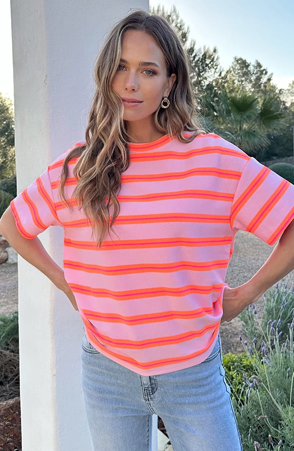 Oversized Cotton Stripe Top Pink Orange – shirts & tops — foto 5