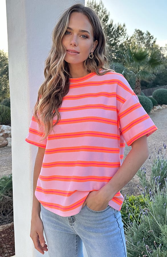 Oversized Cotton Stripe Top Pink Orange – shirts & tops — foto 6