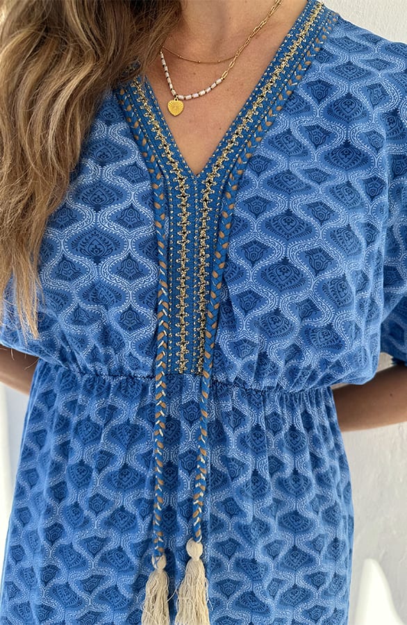 V-hals Lurex Jurk Print Maris Kobalt – alle jurkjes — foto 4