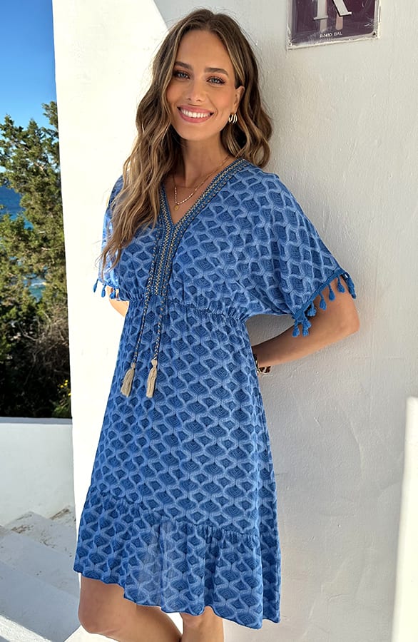 V-hals Lurex Jurk Print Maris Kobalt – alle jurkjes — foto 6