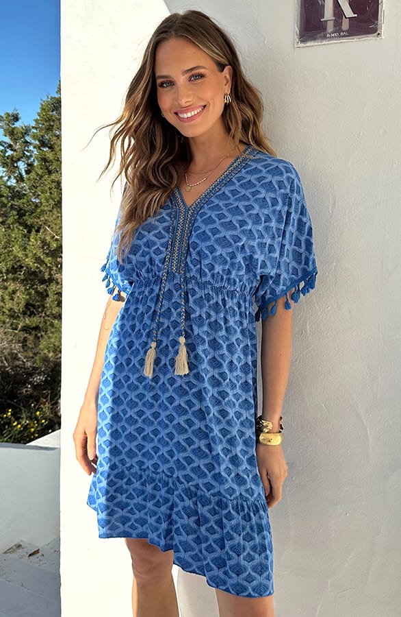 V-hals Lurex Jurk Print Maris Kobalt – alle jurkjes — foto 2