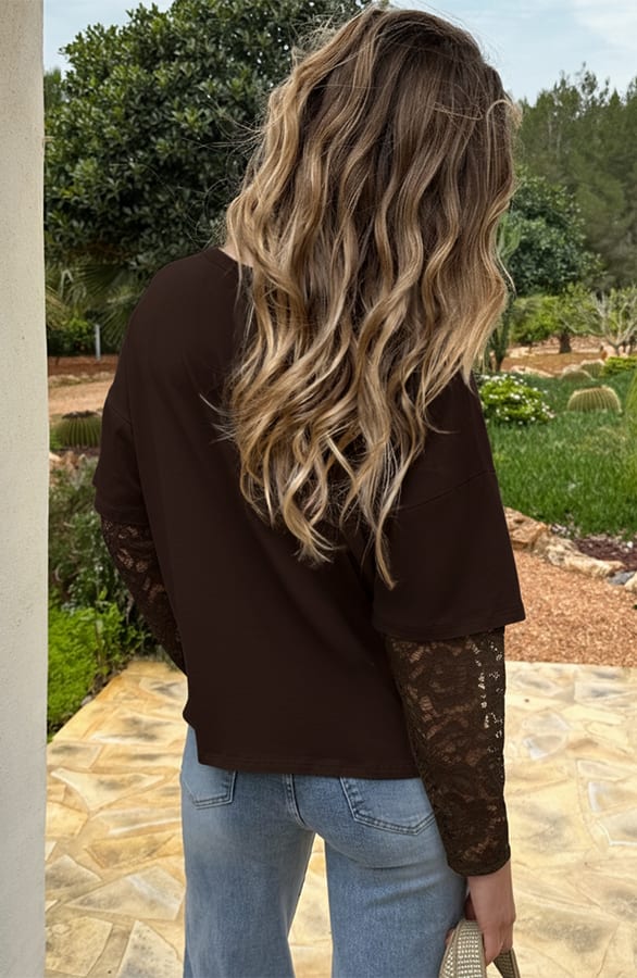Oversized T-shirt Kanten Mouw Choco – shirts & tops — foto 2