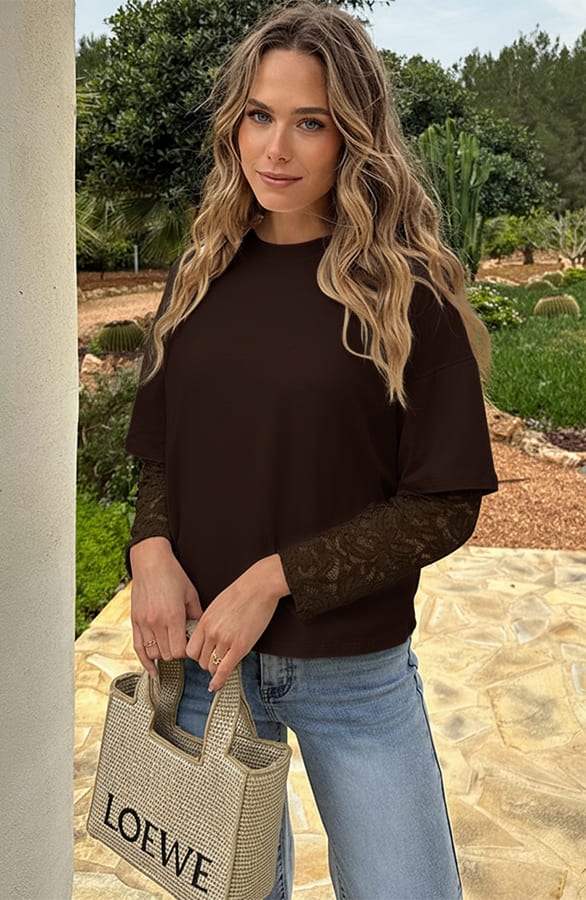 Oversized T-shirt Kanten Mouw Choco – shirts & tops — foto 3