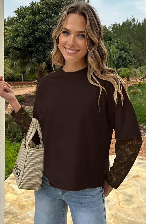 Oversized T-shirt Kanten Mouw Choco – shirts & tops — foto 4