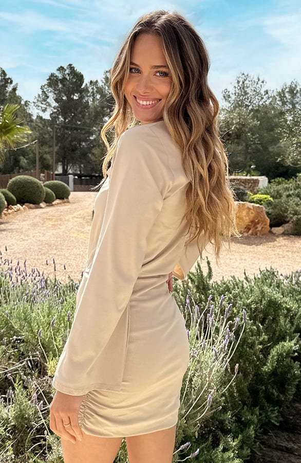 Overslag Jurk Flared Mouw Beige – alle jurkjes — foto 4