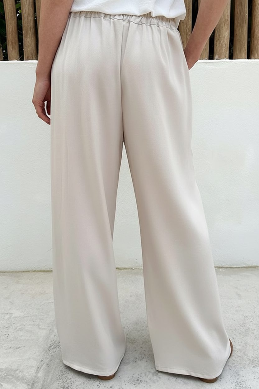 Pleated Wide Leg Pantalon Beige – broeken — foto 3