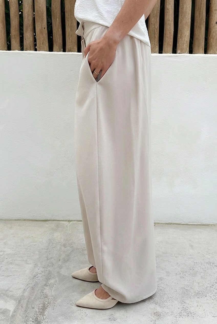 Pleated Wide Leg Pantalon Beige – broeken — foto 2