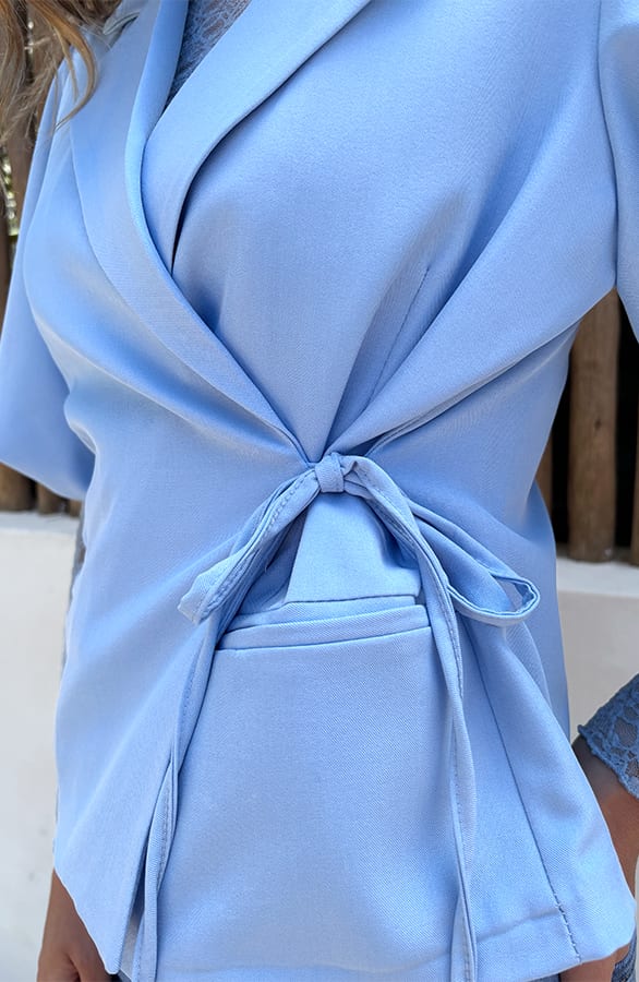 Pofmouwen Wrap Blazer Short Sleeve Zaya Baby Blue – alle jurkjes — foto 4