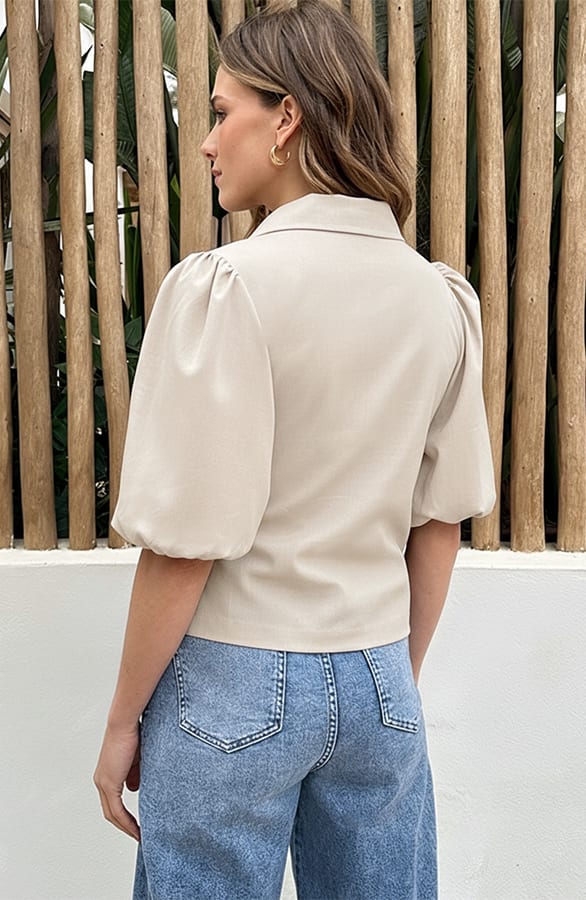 Pofmouwen Wrap Blazer Short Sleeve Zaya Beige – vesten — foto 3