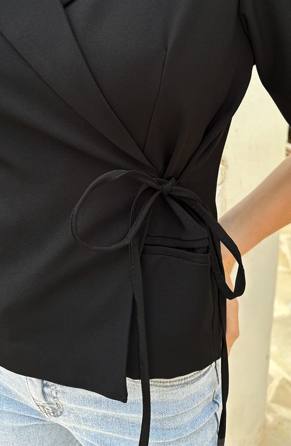Pofmouwen Wrap Blazer Short Sleeve Zaya Zwart – blazers — foto 4