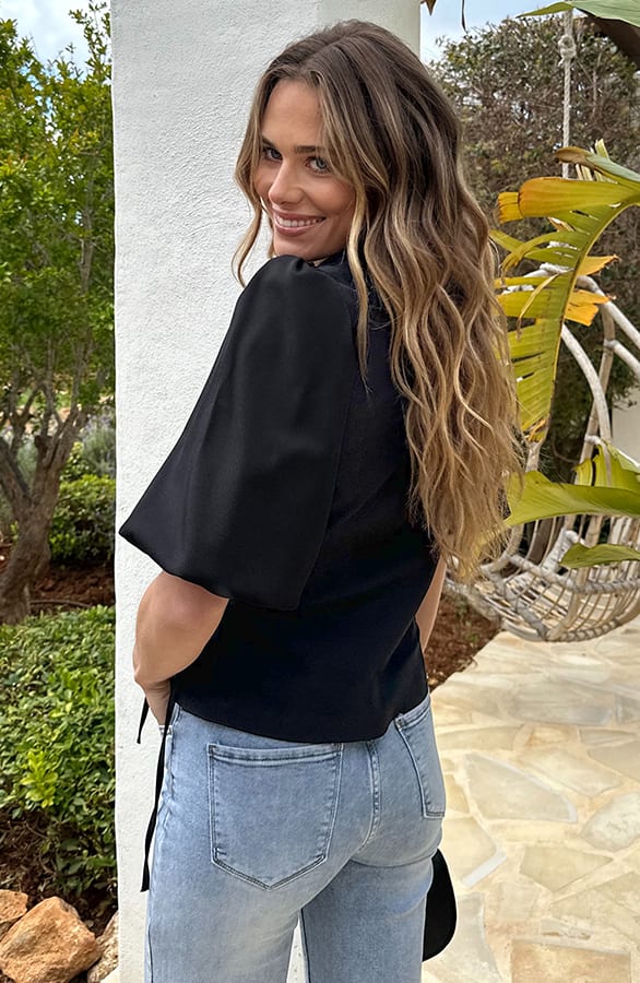 Pofmouwen Wrap Blazer Short Sleeve Zaya Zwart – blazers — foto 3