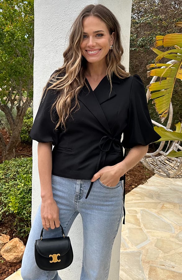 Pofmouwen Wrap Blazer Short Sleeve Zaya Zwart – blazers — foto 5