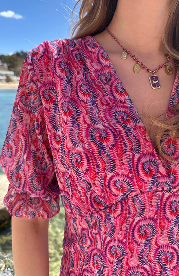Print Smocked Short Sleeve Jurk Roze – alle jurkjes — foto 4