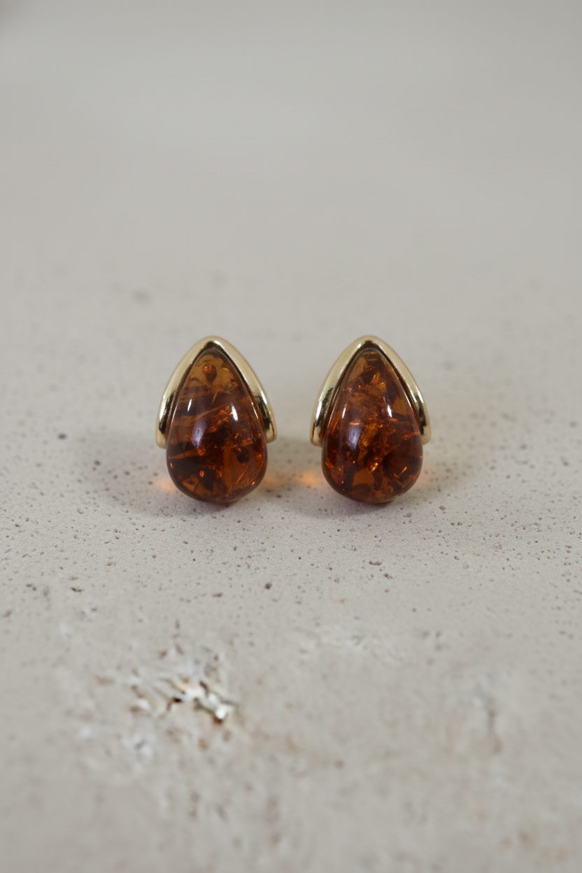 Resin Drop Oorbellen Marble Goud Bruin