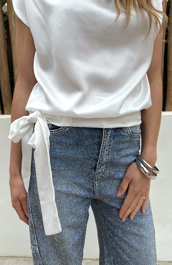 Satijnen Gedrapeerde Top Ecru – shirts & tops — foto 4