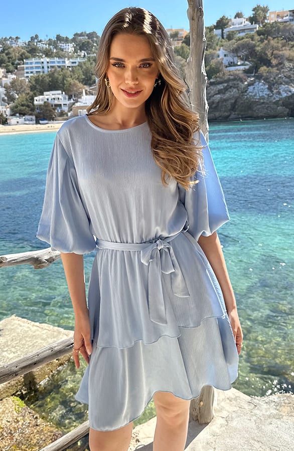 Satijnen Laagjes Jurk Baby Blauw