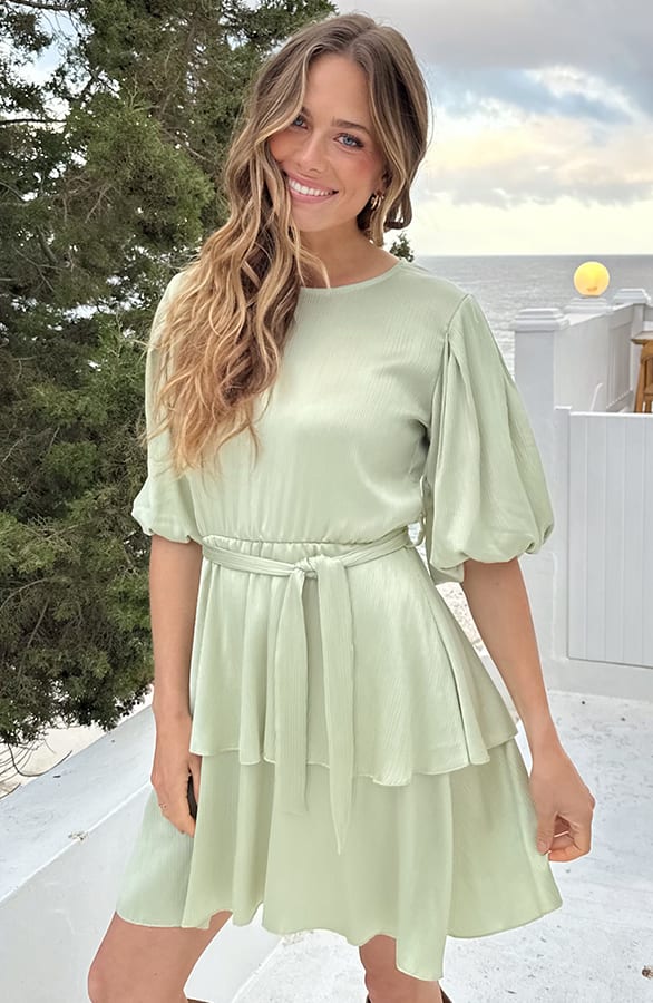 Satijnen Laagjes Jurk Mint – alle jurkjes — foto 3