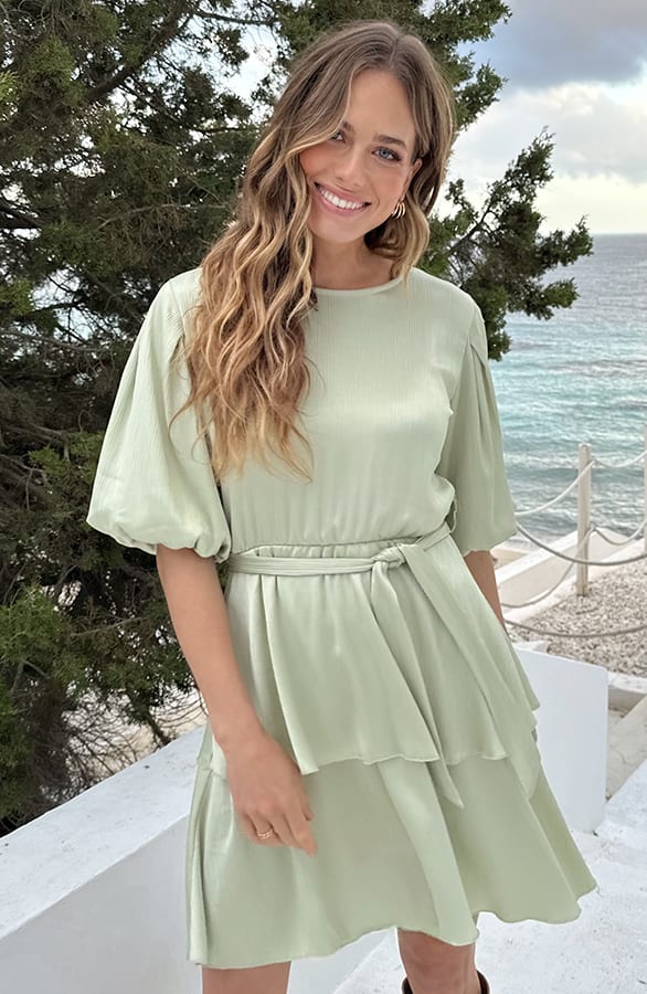 Satijnen Laagjes Jurk Mint – alle jurkjes — foto 7