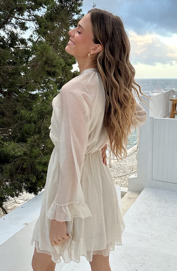 Silk Laagjes Jurk Lange Mouw Beige – alle jurkjes — foto 11