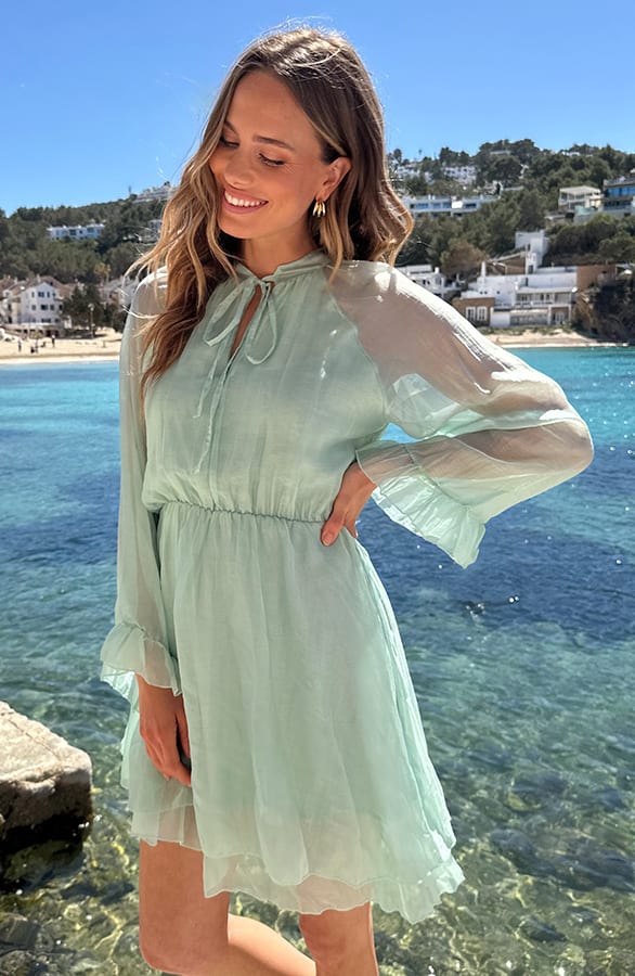 Silk Laagjes Jurk Lange Mouw Mint – alle jurkjes — foto 8