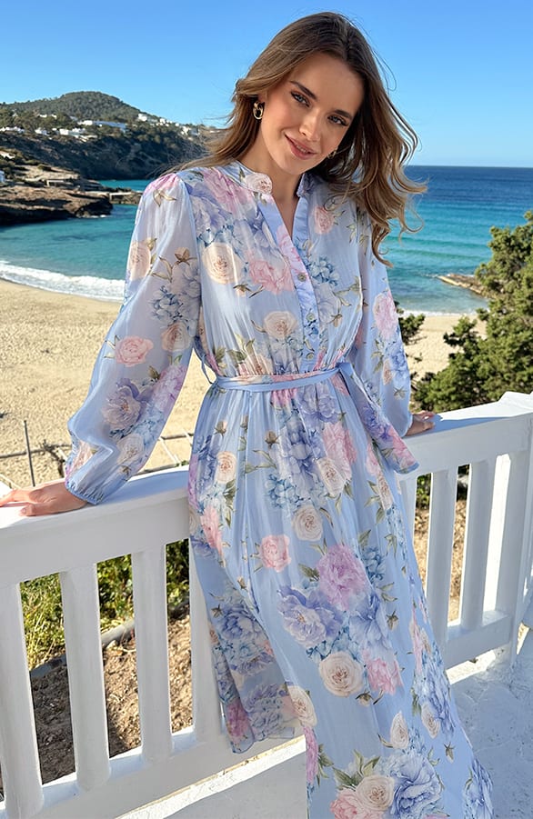 Silky Flower Dress Baby Blue