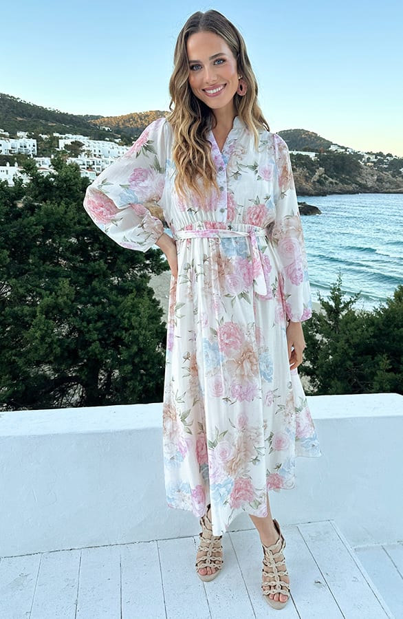 Silky Flower Dress Beige