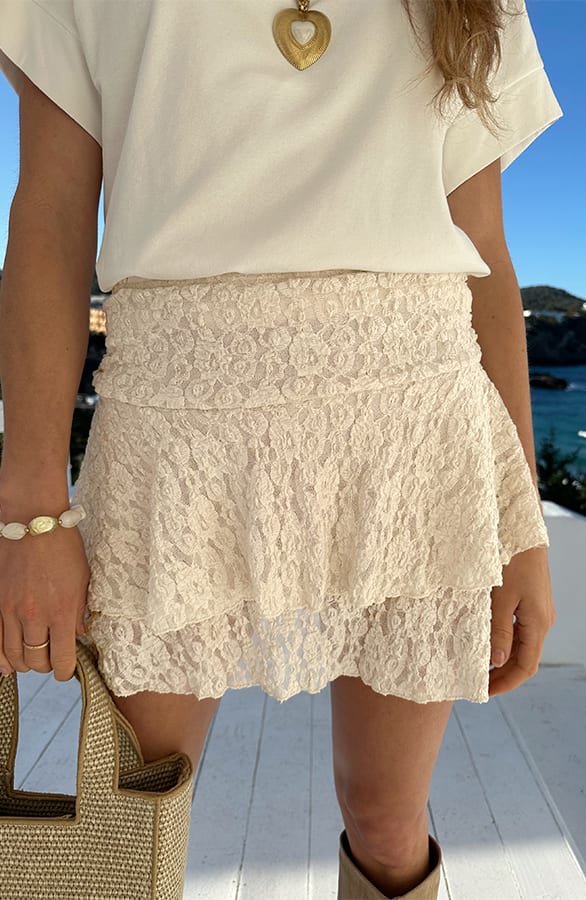 Smocked Ruffle Skort Beige