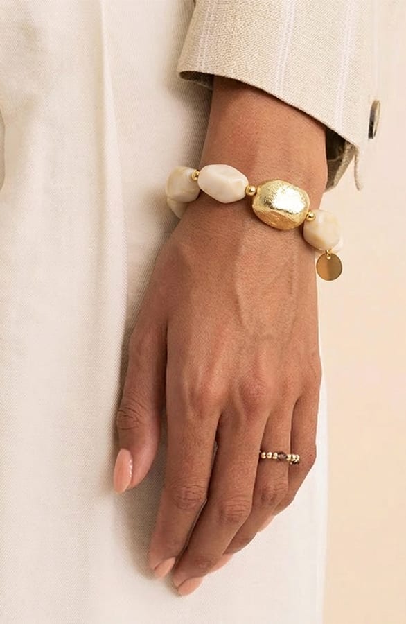 Stainless Steel Marmer Armband Beige Goud – shoparchief
