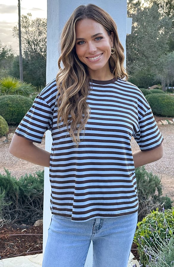 Striped T-Shirt Cotton Choco Baby Blue