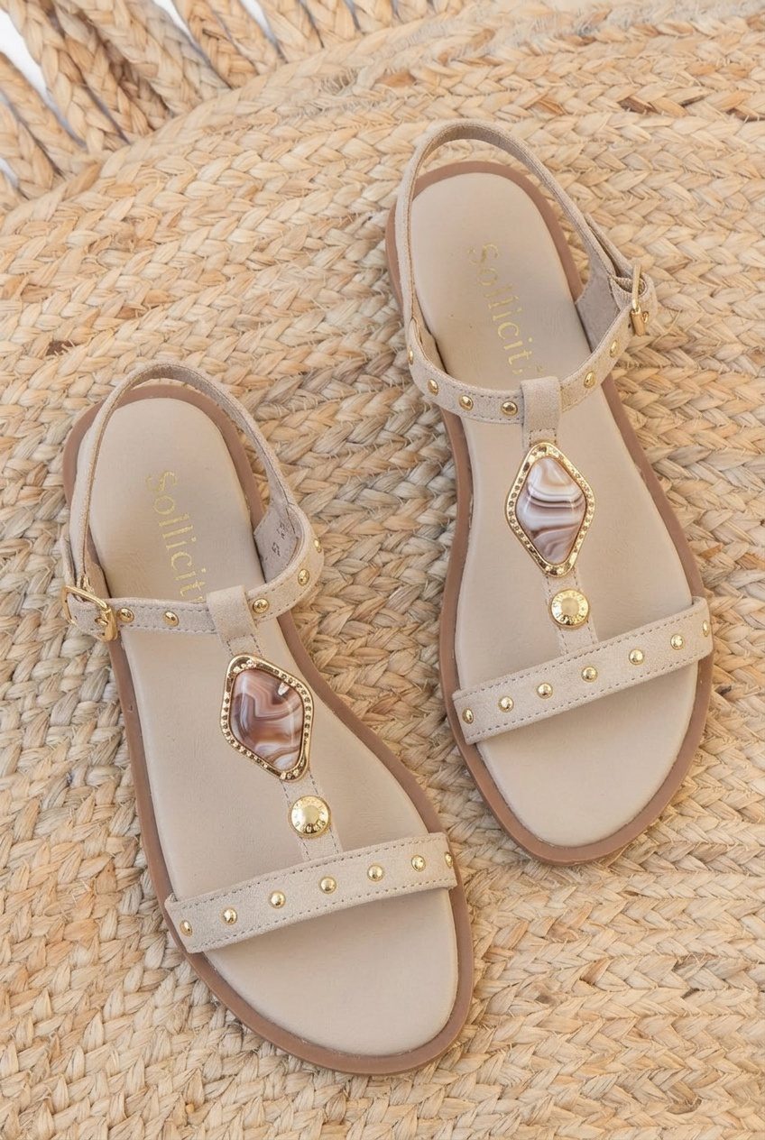 Suede Studs Sandalen Beige