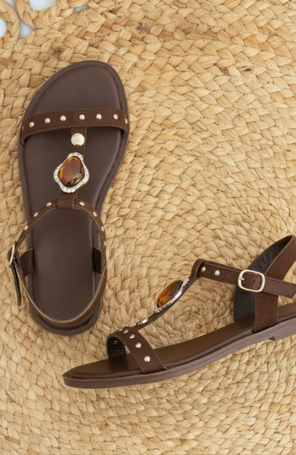 Suede Studs Sandalen Choco