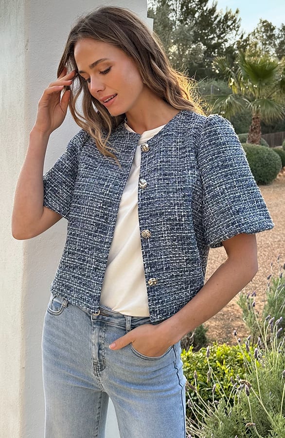 Tweed Puff Sleeve Jacket Blue – blazers — foto 6