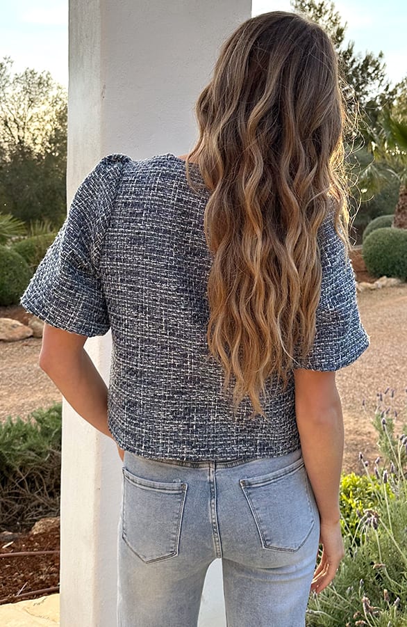 Tweed Puff Sleeve Jacket Blue – blazers — foto 3