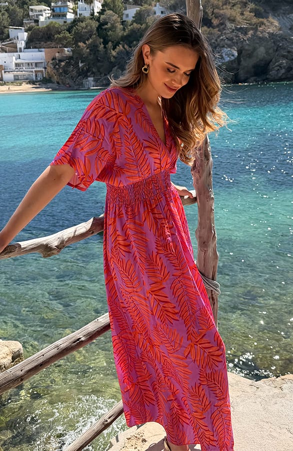 V-Hals Maxi Print Jurk Anouk Leaf Oranje – alle jurkjes — foto 3