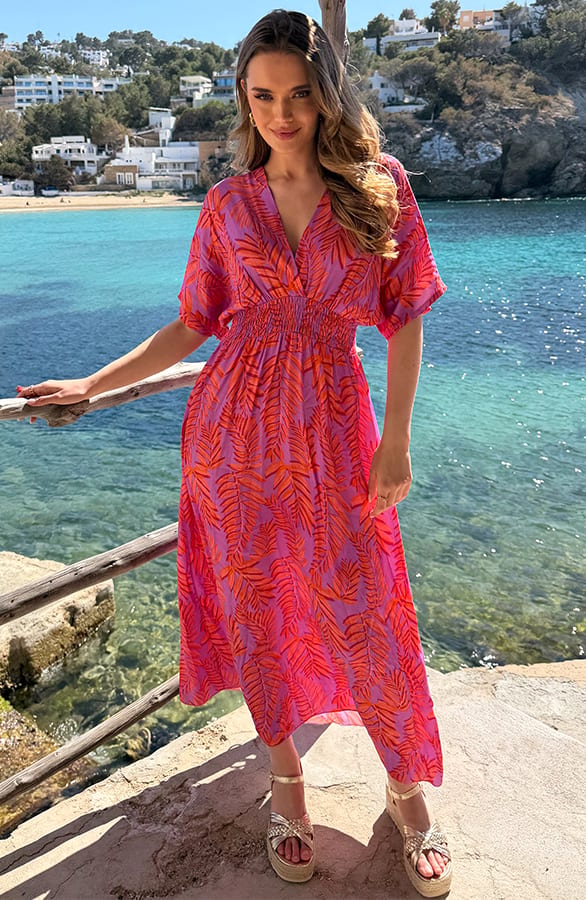 V-Hals Maxi Print Jurk Anouk Leaf Oranje – alle jurkjes — foto 4