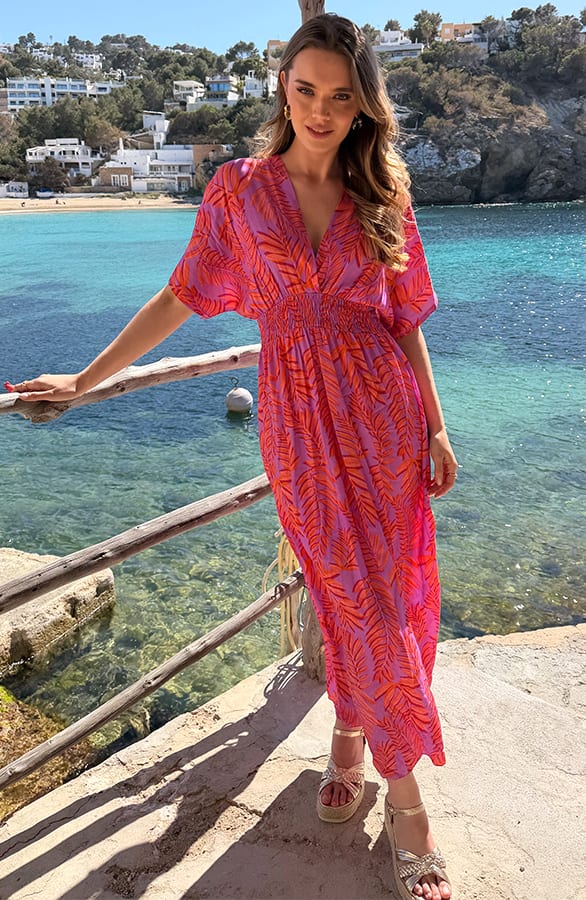 V-Hals Maxi Print Jurk Anouk Leaf Oranje – alle jurkjes — foto 2