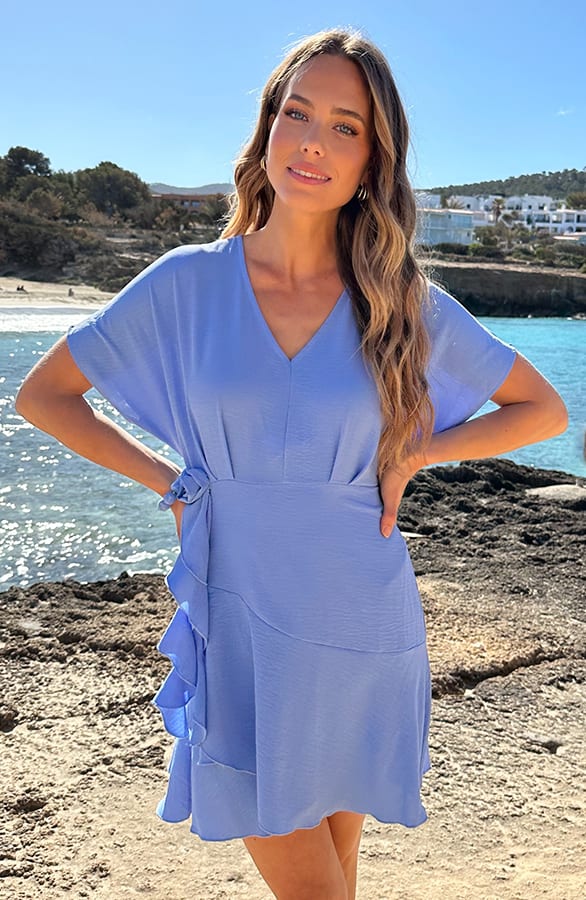 V-Neck Rose Dress Bright Blue – alle jurkjes — foto 6