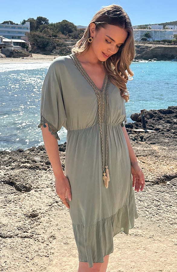 V-hals Lurex Jurk Maris Army – alle jurkjes — foto 6