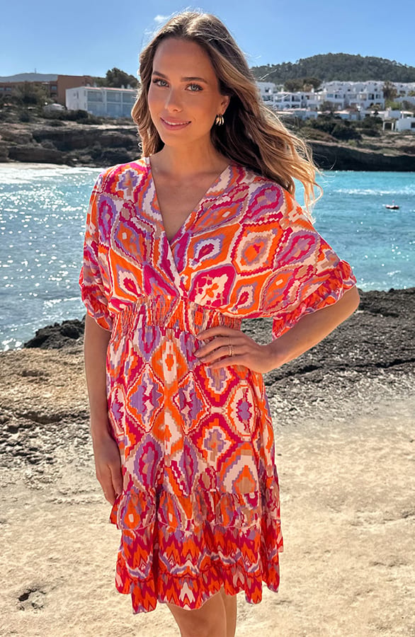 Viscose V-Hals Print Dress Jurk Multicolor – alle jurkjes — foto 2