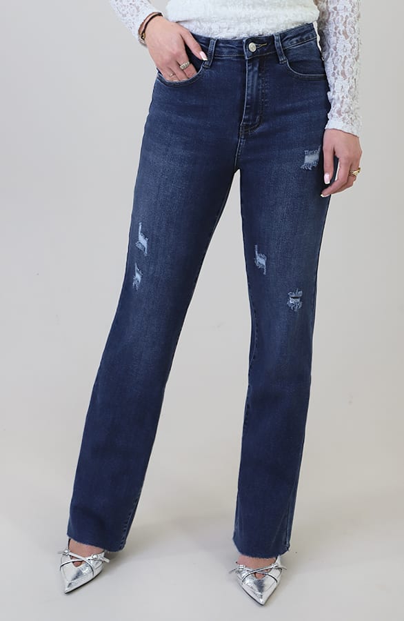 Wide Leg Jeans Dez Dark Blue Damaged — foto 2