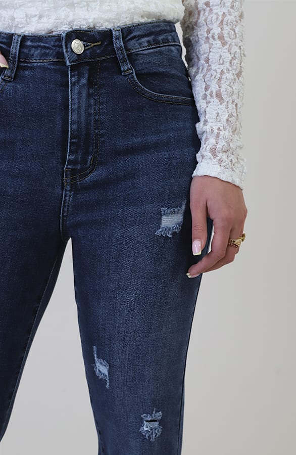 Wide Leg Jeans Dez Dark Blue Damaged — foto 5