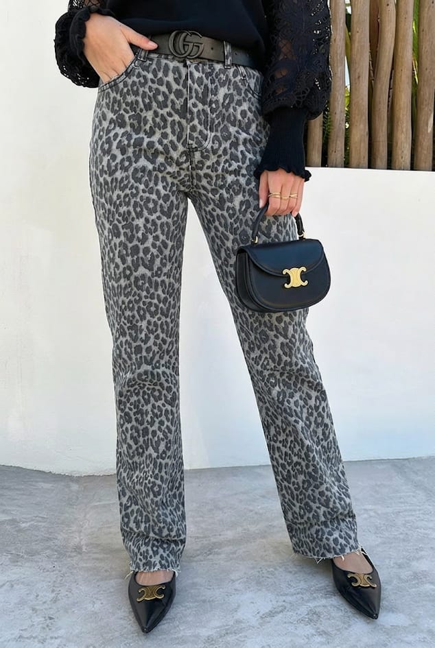 Wide Leg Jeans Dez Leopard Grey