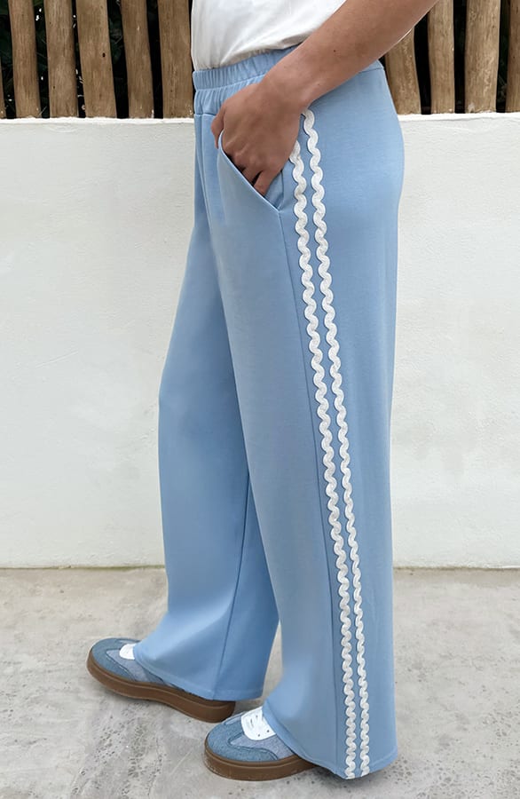 Wide Leg Swirl Bies Pants Light Blue