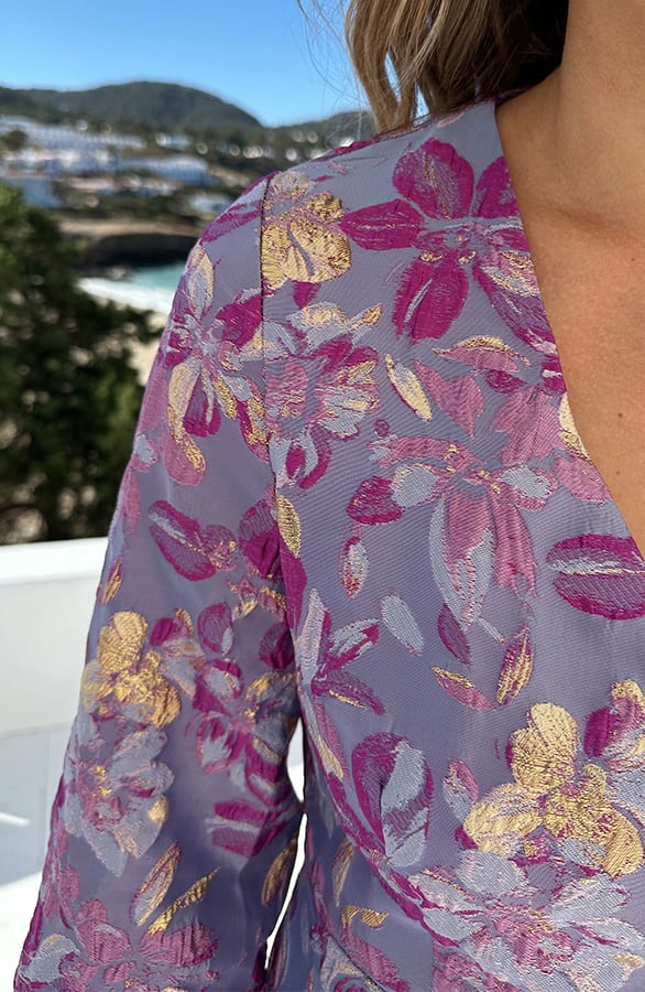 Wijde Mouw Jacquard Jurk Merel Lila 2.0 – alle jurkjes — foto 4