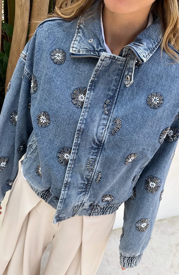 Detailed Flower Denim Jacket Blue – jassen — foto 4