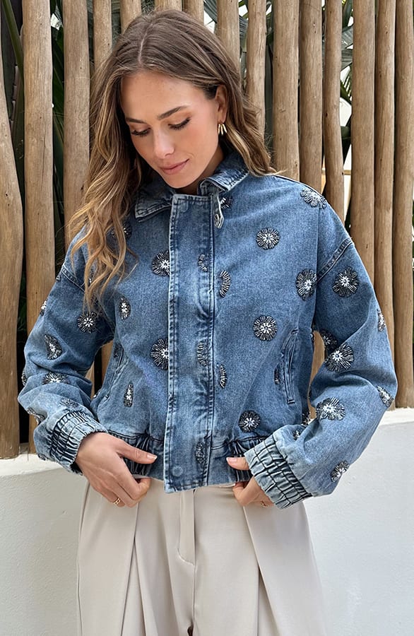 Detailed Flower Denim Jacket Blue – jassen — foto 6